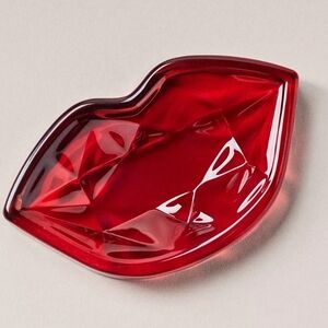 Anthropologie Cut Glass Red Lip-Shaped Trinket Dish - Approx 4" Wide
